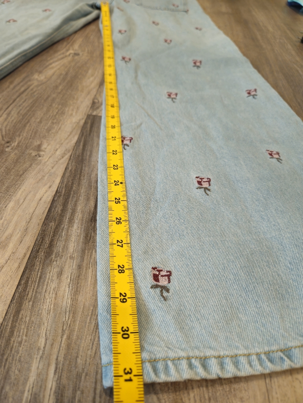 Farm Rio Embroidered Rose Wide Leg Jeans Size 28 Floral Denim High Rise - Picture 7 of 11